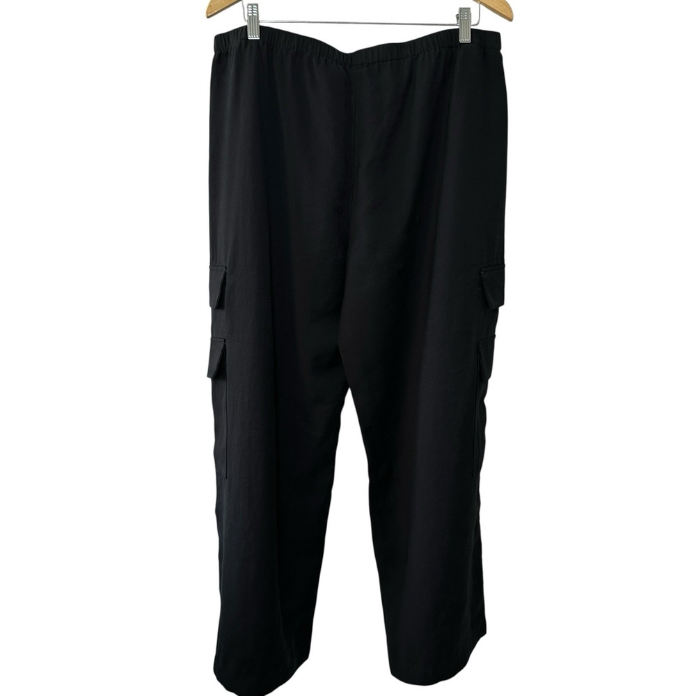 Abercrombie & Fitch Black Cargo Pants L Short Elastic Waist Wide Leg Pockets - Picture 6 of 16